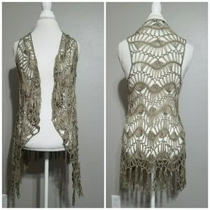 Crochet kimono cardigan vest